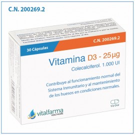 VITALFARMA VITAMINA D3 - 1000 UI - 25 microgramos 30 capsulas